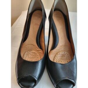 Nurture womens 7.5 Black Pumps, Peek Toe 3.5 Inch Heel Exc. Cond, LEATHER